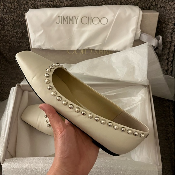 Authentic Jimmy Choo Mirele Flat Shoes Pearls Around 38 (US 8) $670 - Picture 1 of 9